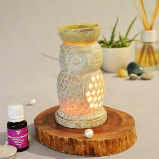 Owl Aroma Oil Diffuser With Free Essential Oil and Candles (Marble Soapstone)