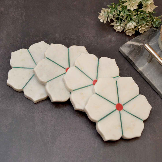 Floral Marble Coaster –Set of 4 ( Marble Soapstone)