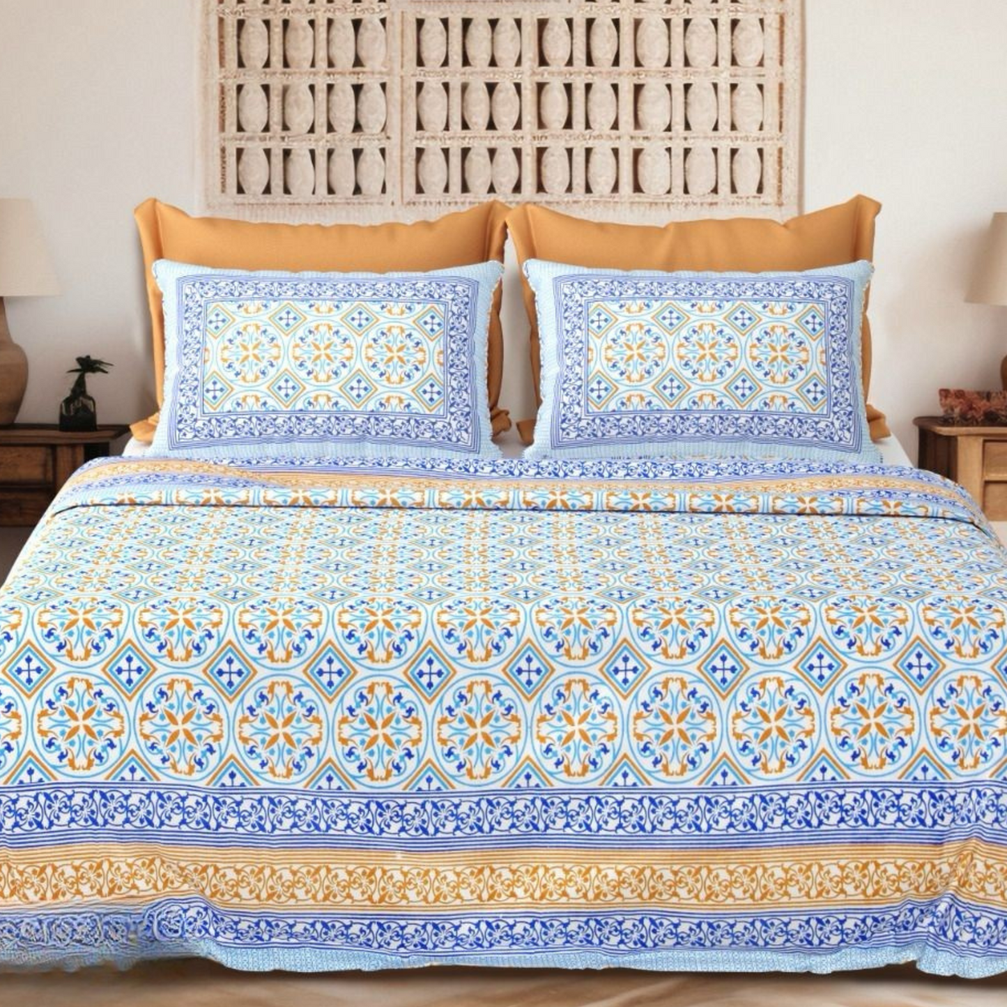 Zaika Jaipuri Block Print - 400 TC - King Size (108 x 108)