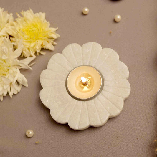 Floral Marble Tea Light Candle Holder (Marble Stone)