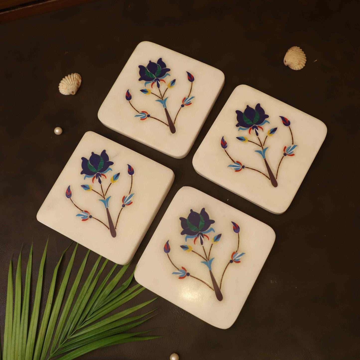 Bejeweled Marble Coaster –Set of 4 (Marble & Semi Precious Stones)