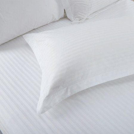 White Lined Plain Premium King Size Bedsheet (108" x 108") - 400 TC