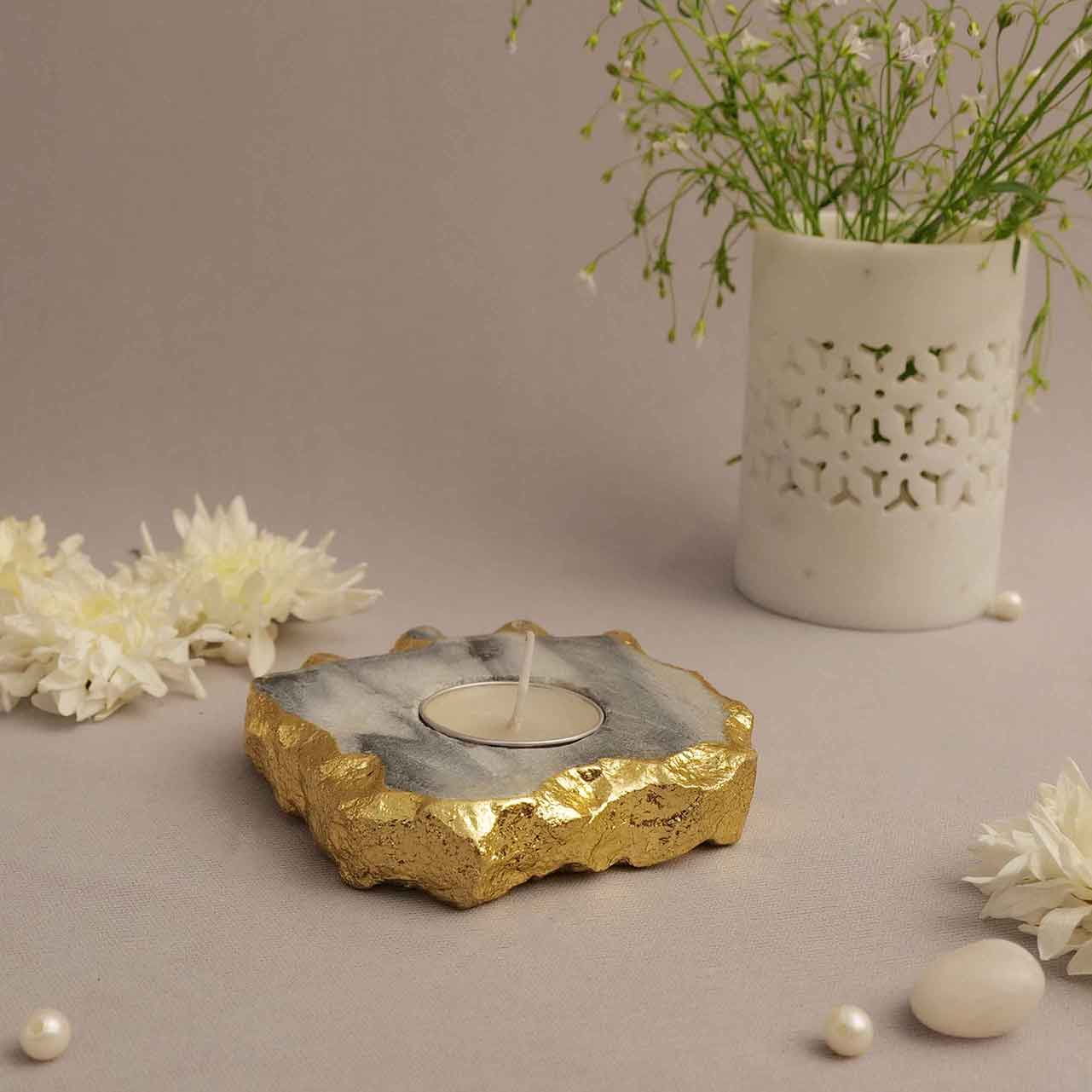 Tealight Holder (Kayampura Stone & Gold Foil)