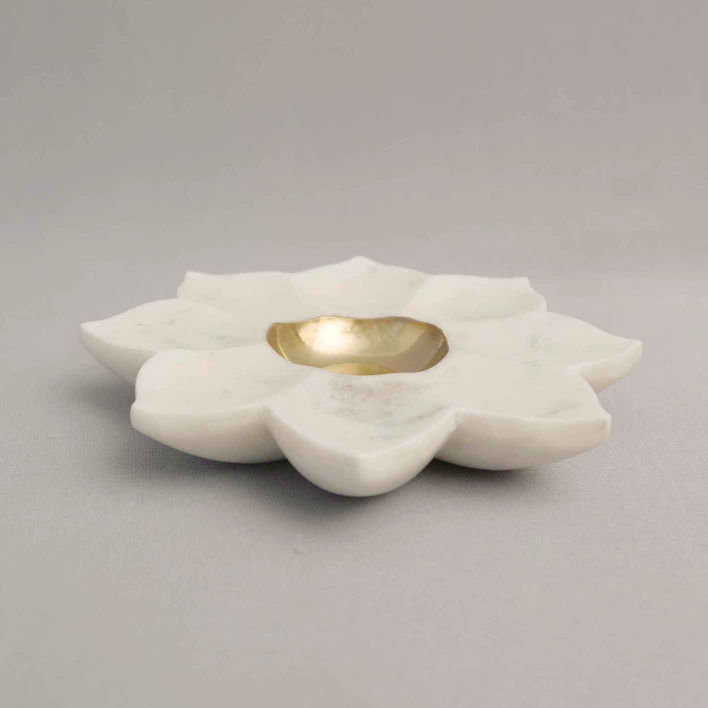 Sunflower Tealight Holder (Marble & Brass)