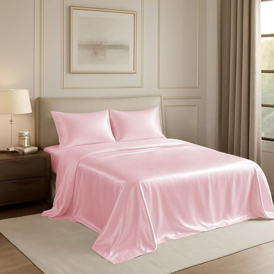 Peach Satin Plain King Size Bedsheet (108" x 108") - 400 TC