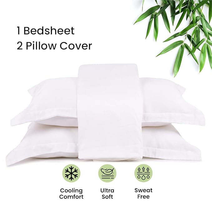 White Plain Premium Bamboo King Size Bedsheet (108" x 108") - 400 TC
