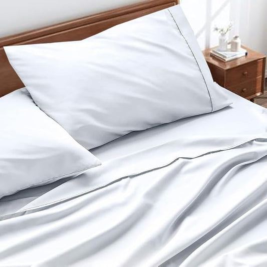 Silk White Plain Premium Queen Size Bedsheet (90" x 100") - 300TC