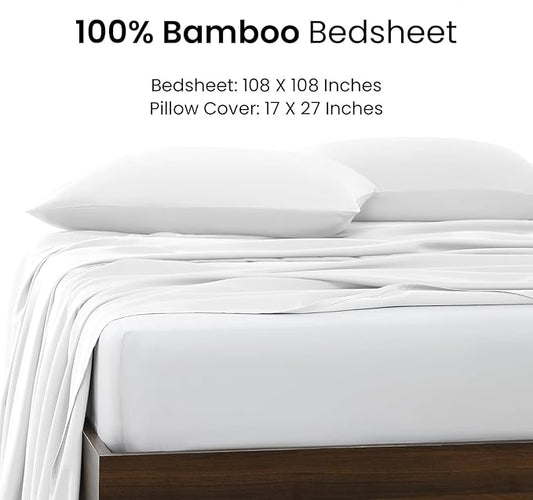 White Plain Premium Bamboo King Size Bedsheet (108" x 108") - 400 TC