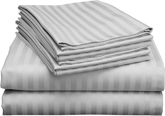 Grey Lined Plain Premium King Size Bedsheet (108" x 108") 300 TC