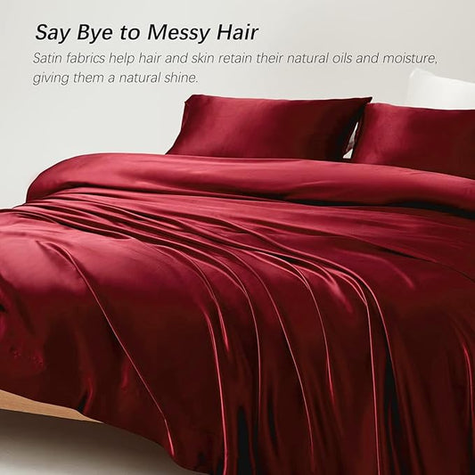 Red Silk Plain Premium King Size Bedsheet (108" x 108") 400 TC