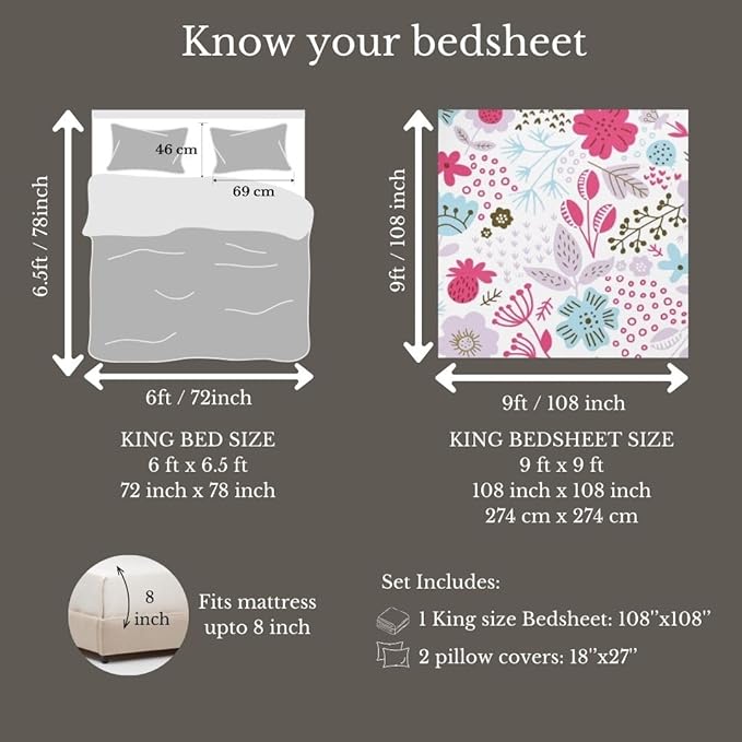 Florvessa Premium King Size Bedsheet (108" x 108") 300 TC