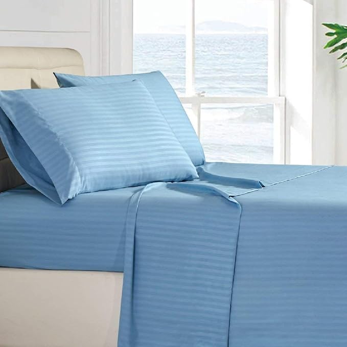 Blue Lined Premium King Size Bedsheet (108" x 108") 300 TC