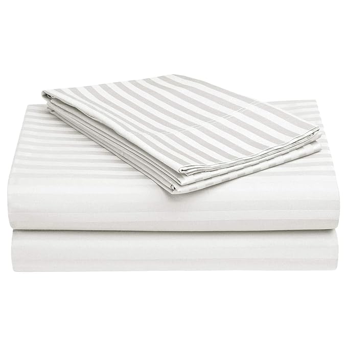White Lined Plain Premium King Size Bedsheet (108" x 108") - 400 TC