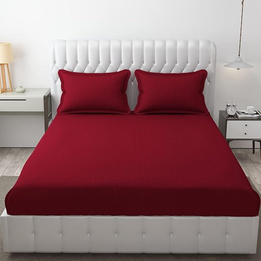 Dark Red Satin Premium King Size Bedsheet (108" x 108"): 400 TC