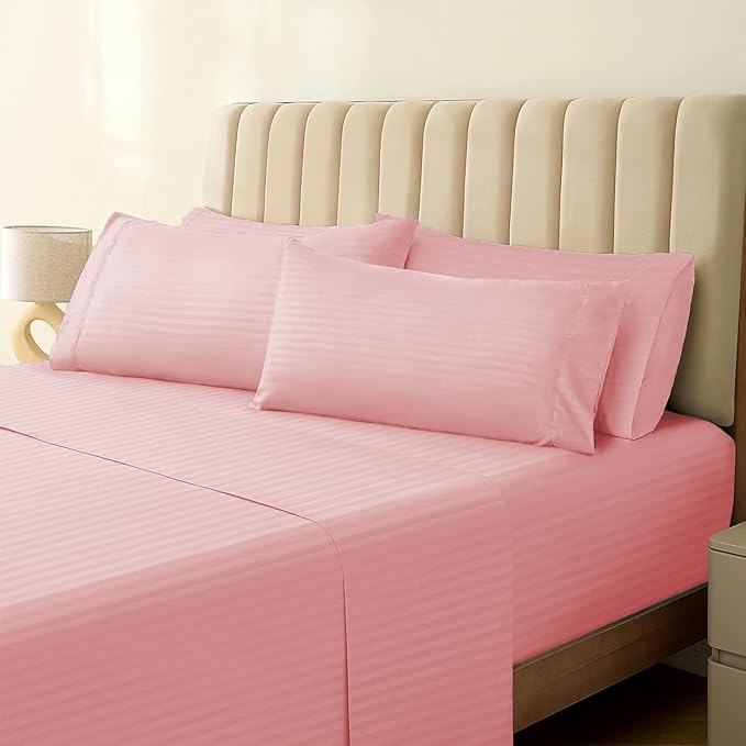 Peach Plain King Size Bedsheet -(108" x 108") 400 TC