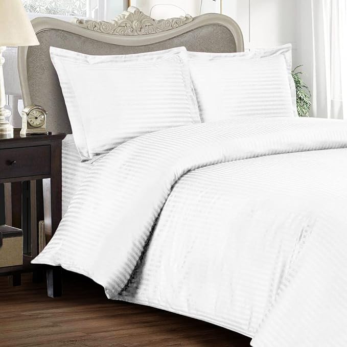 White Strip Premium King Size Bedsheet (108" x 108") - 400TC