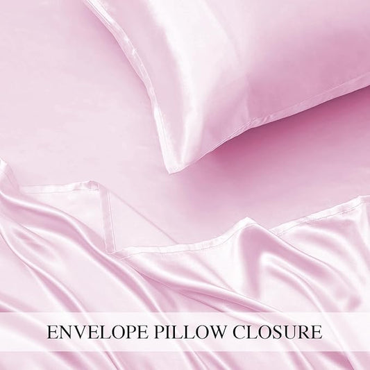 Pink Silk Plain Premium King Size Bedsheet (108" x 108") 300 TC