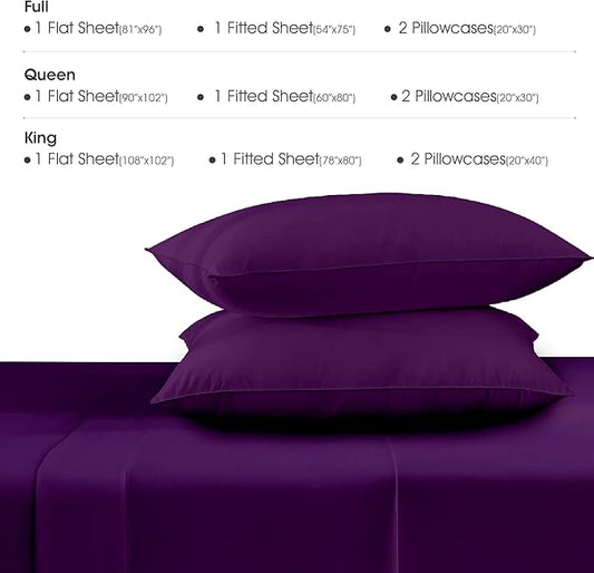 Purple Plain Premium King Size Bedsheet (108" x 108") 300 TC