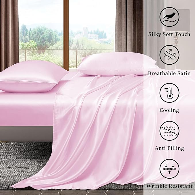 Pink Silk Plain Premium King Size Bedsheet (108" x 108") 300 TC
