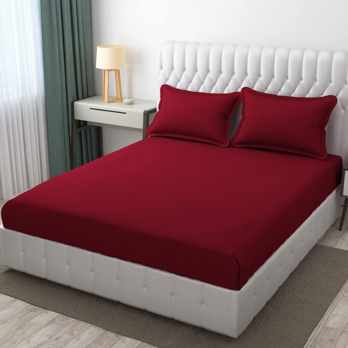 Dark Red Satin Premium King Size Bedsheet (108" x 108"): 400 TC