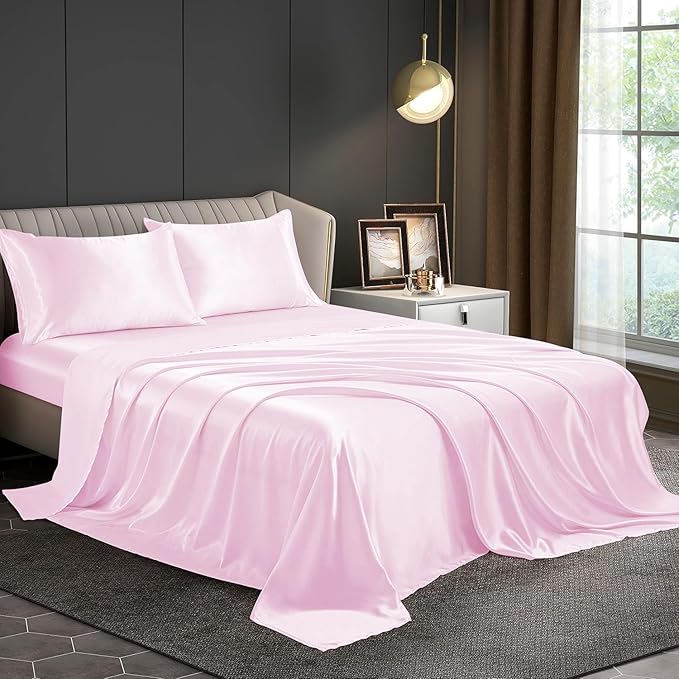 Pink Silk Plain Premium King Size Bedsheet (108" x 108") 300 TC