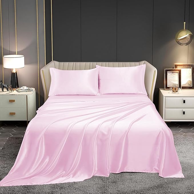 Pink Silk Plain Premium King Size Bedsheet (108" x 108") 300 TC