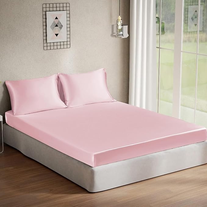 Peach Satin Plain King Size Bedsheet (108" x 108") - 400 TC