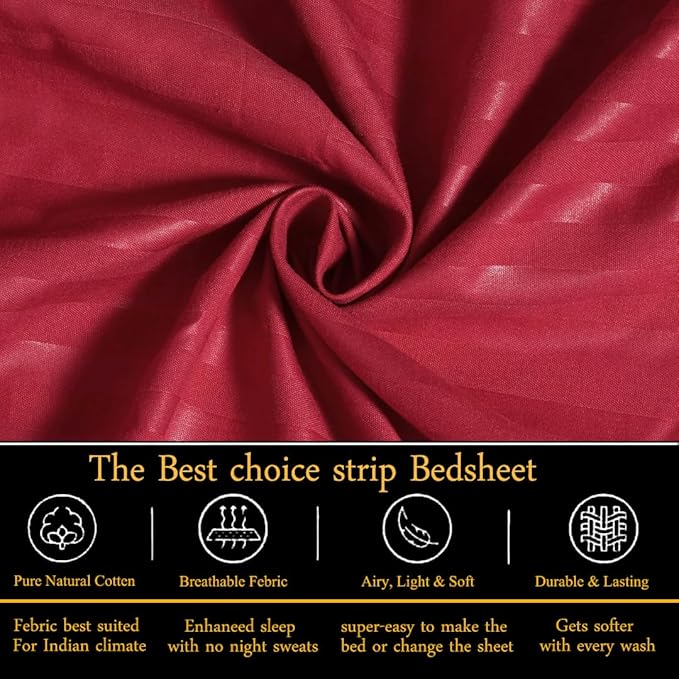 Dark Red Satin Premium King Size Bedsheet (108" x 108"): 400 TC