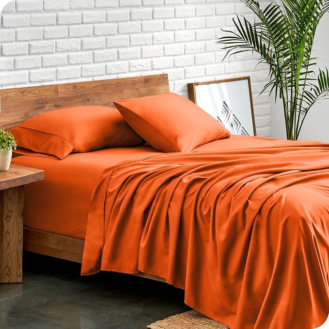 Orange Plain Premium King Size Bedsheet (108" x 108") 400 TC