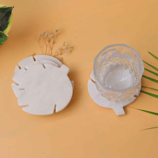 Leaf Marble Coasters- Set of 4 (Marble)