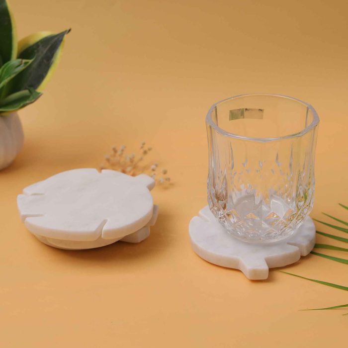 Leaf Marble Coasters- Set of 4 (Marble)