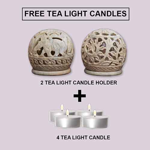 Handcrafted Tealight Holder Set Of 2 (Soapstone)
