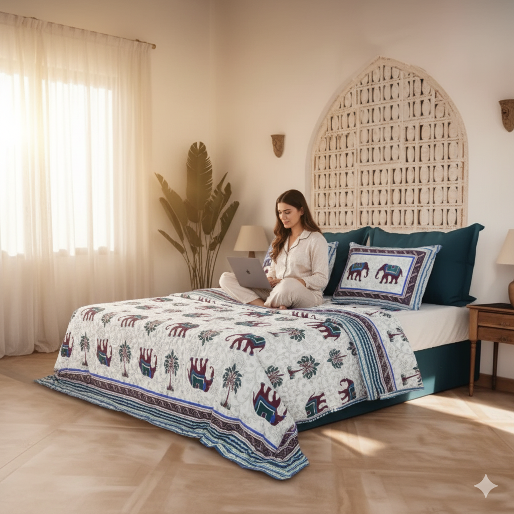 Adaa Jaipuri Block Print - 400 TC - King Size (108 x 108)