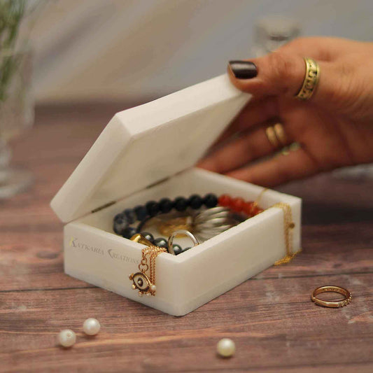 Rose Marble Jewellery Box With Brass Inlay Work