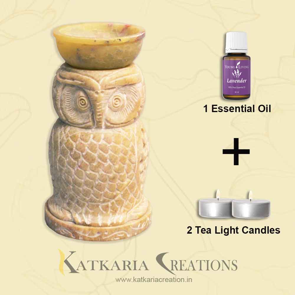 Owl Aroma Oil Diffuser With Free Essential Oil and Candles (Marble Soapstone)