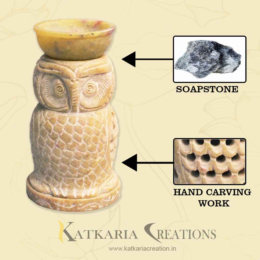 Owl Aroma Oil Diffuser With Free Essential Oil and Candles (Marble Soapstone)