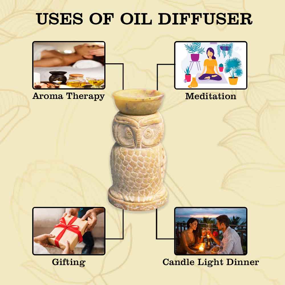 Owl Aroma Oil Diffuser With Free Essential Oil and Candles (Marble Soapstone)