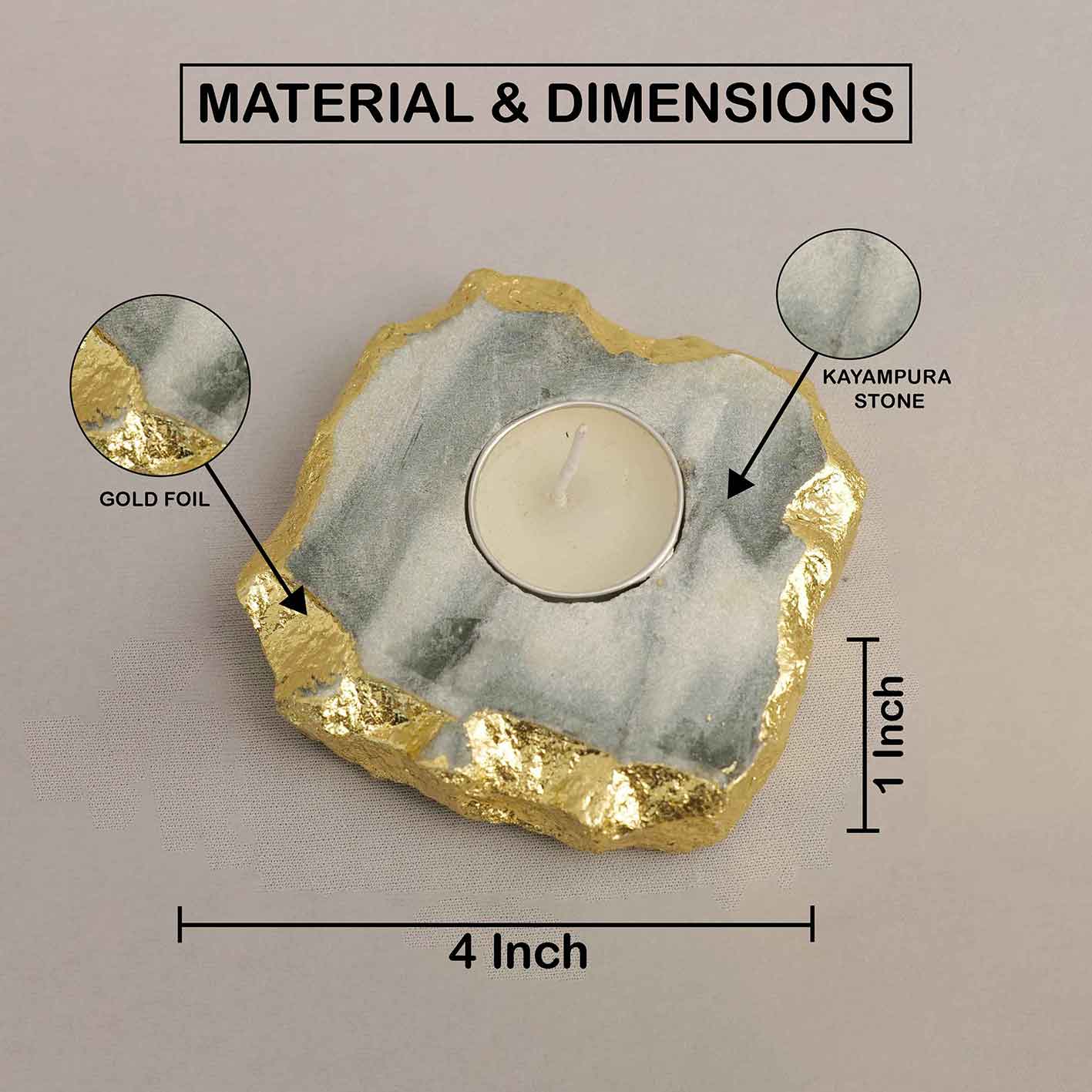 Tealight Holder (Kayampura Stone & Gold Foil)