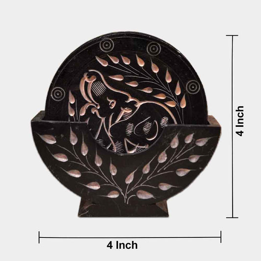 Black Marble Tea Coasters (Set of 6) With Stand (Black Soapstone)