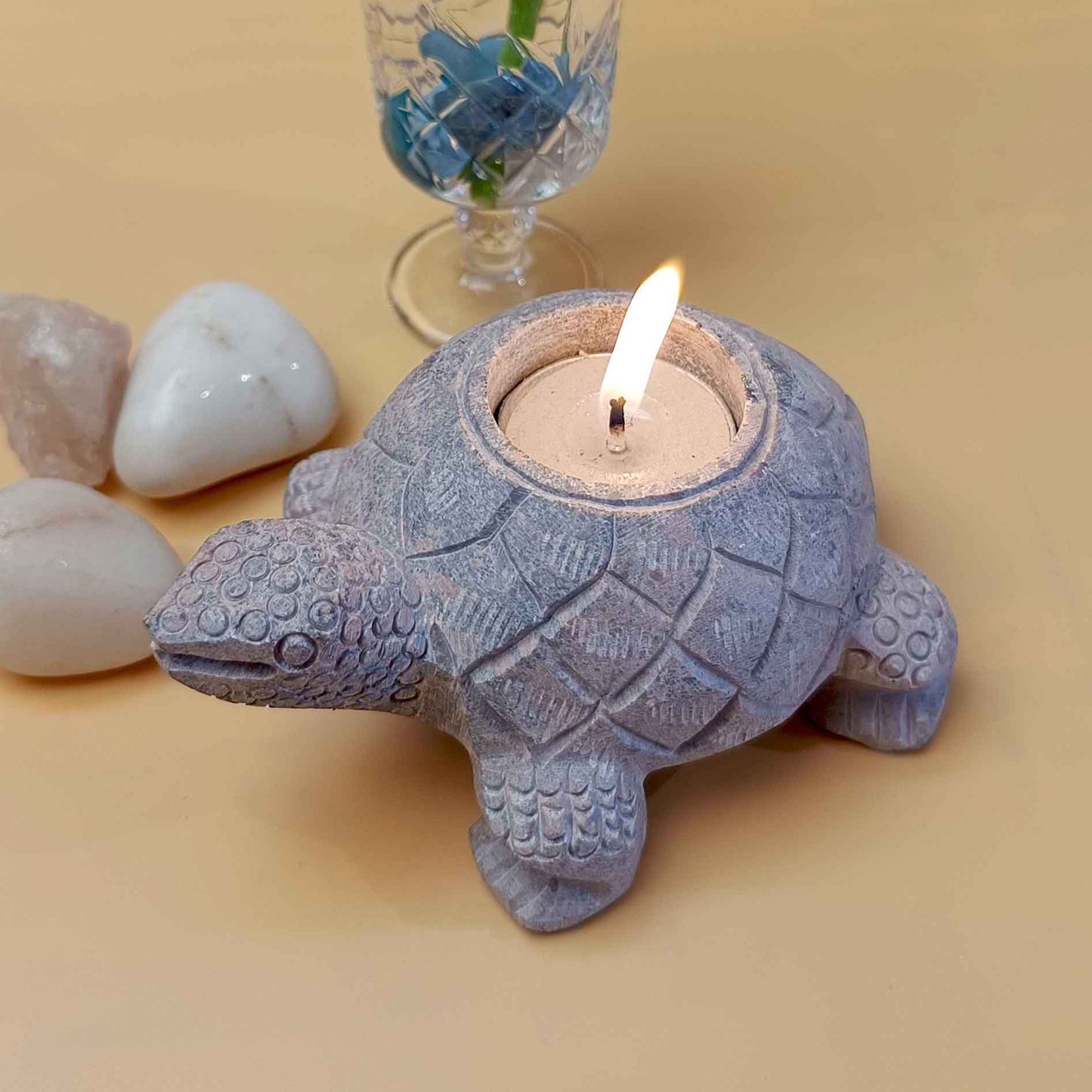 Tortoise Tea Light Holder (Black Marble Soapstone)
