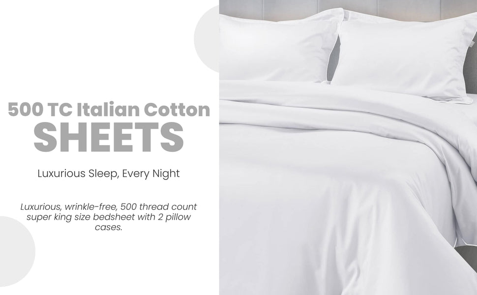 White Cotton Italian Cotton King Size Bedsheet (108" x 108") 500TC