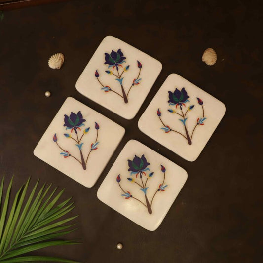 Bejeweled Marble Coaster –Set of 4 (Marble & Semi Precious Stones)
