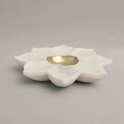 Sunflower Tealight Holder (Marble & Brass)