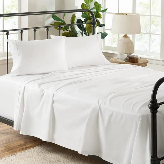 Plain White Cotton Premium King Size Bedsheet (108" x 108") 600TC