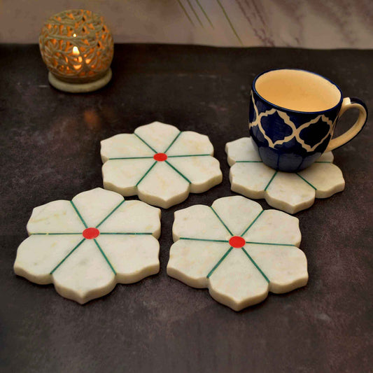 Floral Marble Coaster –Set of 4 ( Marble Soapstone)