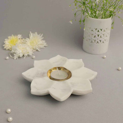 Sunflower Tealight Holder (Marble & Brass)