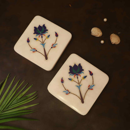 Bejeweled Marble Coaster –Set of 4 (Marble & Semi Precious Stones)