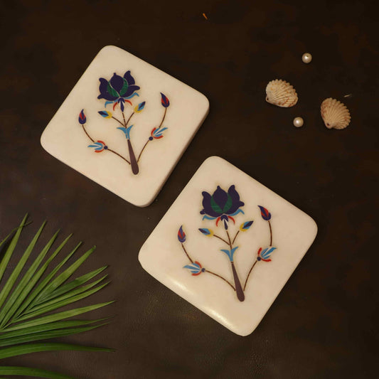 Bejeweled Marble Coaster –Set of 4 (Marble & Semi Precious Stones)
