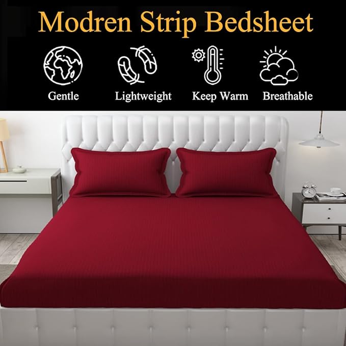Dark Red Satin Premium King Size Bedsheet (108" x 108"): 400 TC