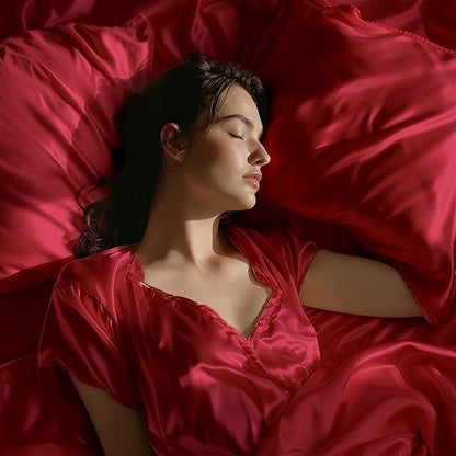 Red Silk Plain Premium King Size Bedsheet (108" x 108") 400 TC